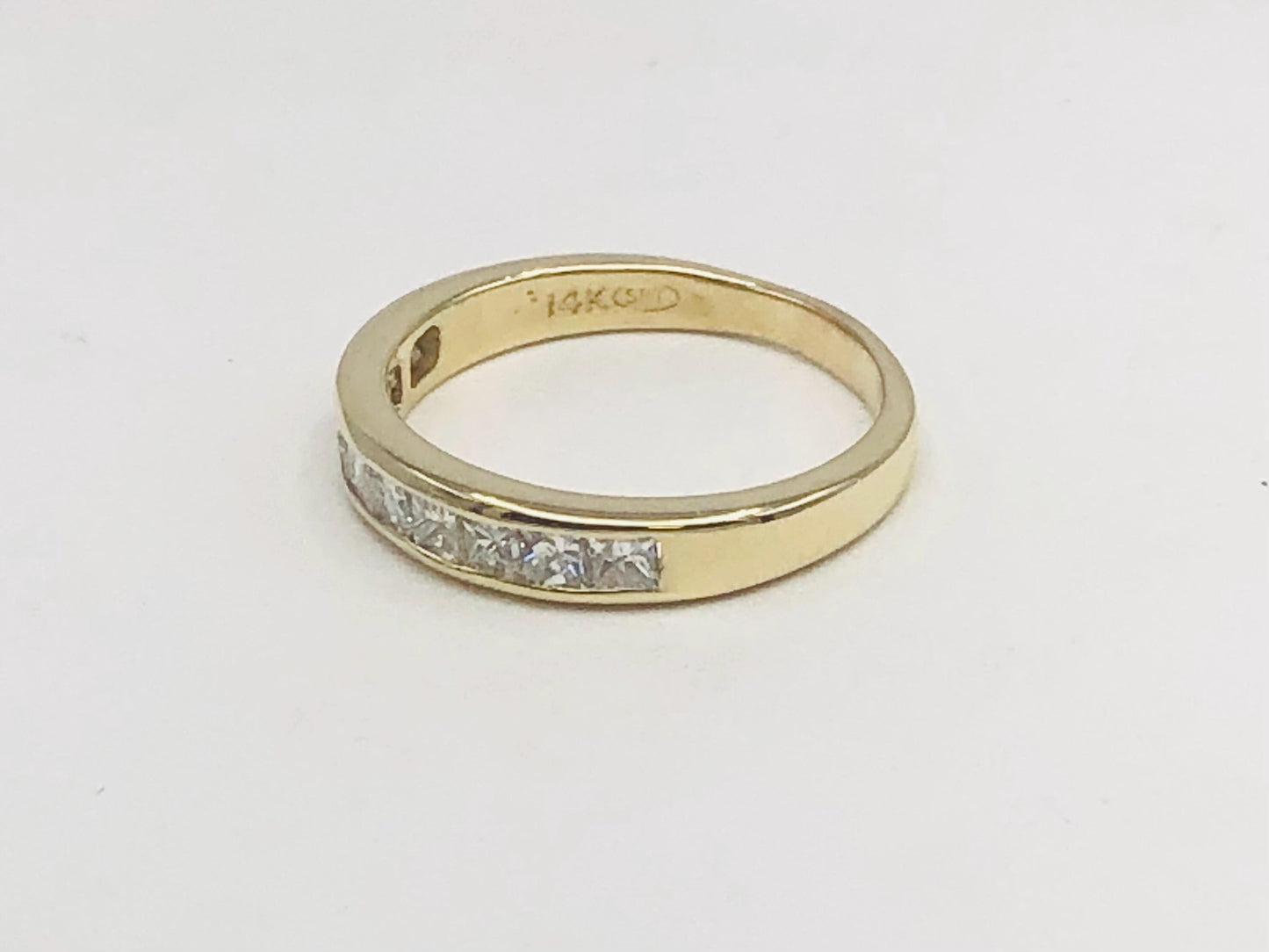 Vintage 14k Yellow Gold Princess Cut Diamond Wedding Band, .75 Carat TDW Channel Set Natural Diamond Ring, Size 6