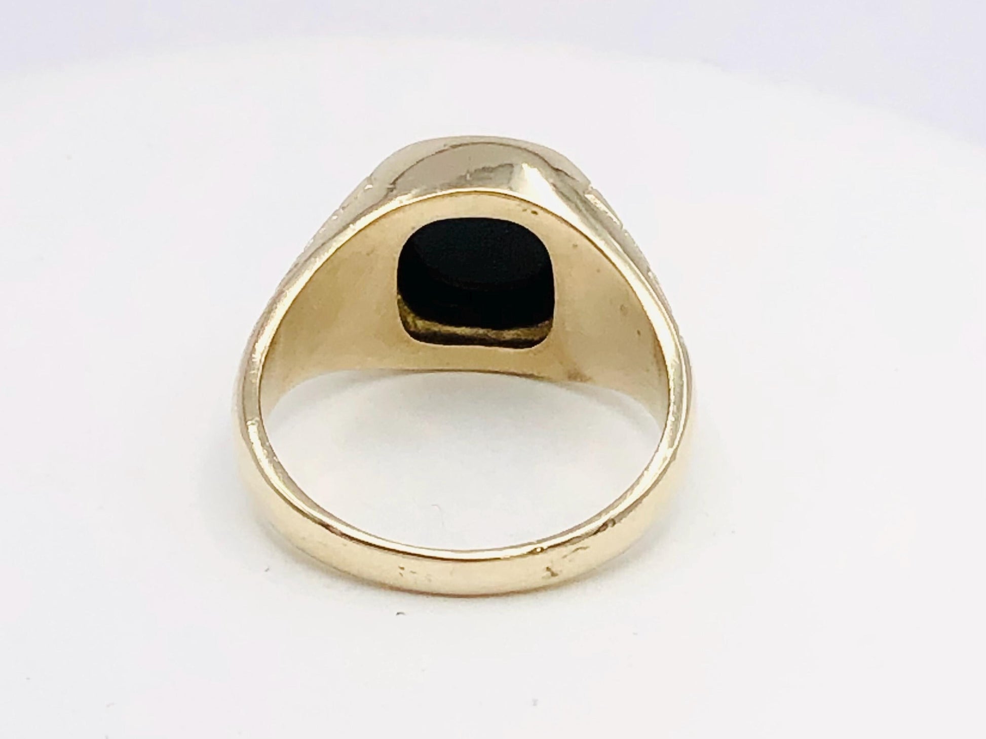 Vintage Solid 10k Yellow Gold Men's Onyx Ring - Black Stone Ring - Size 11