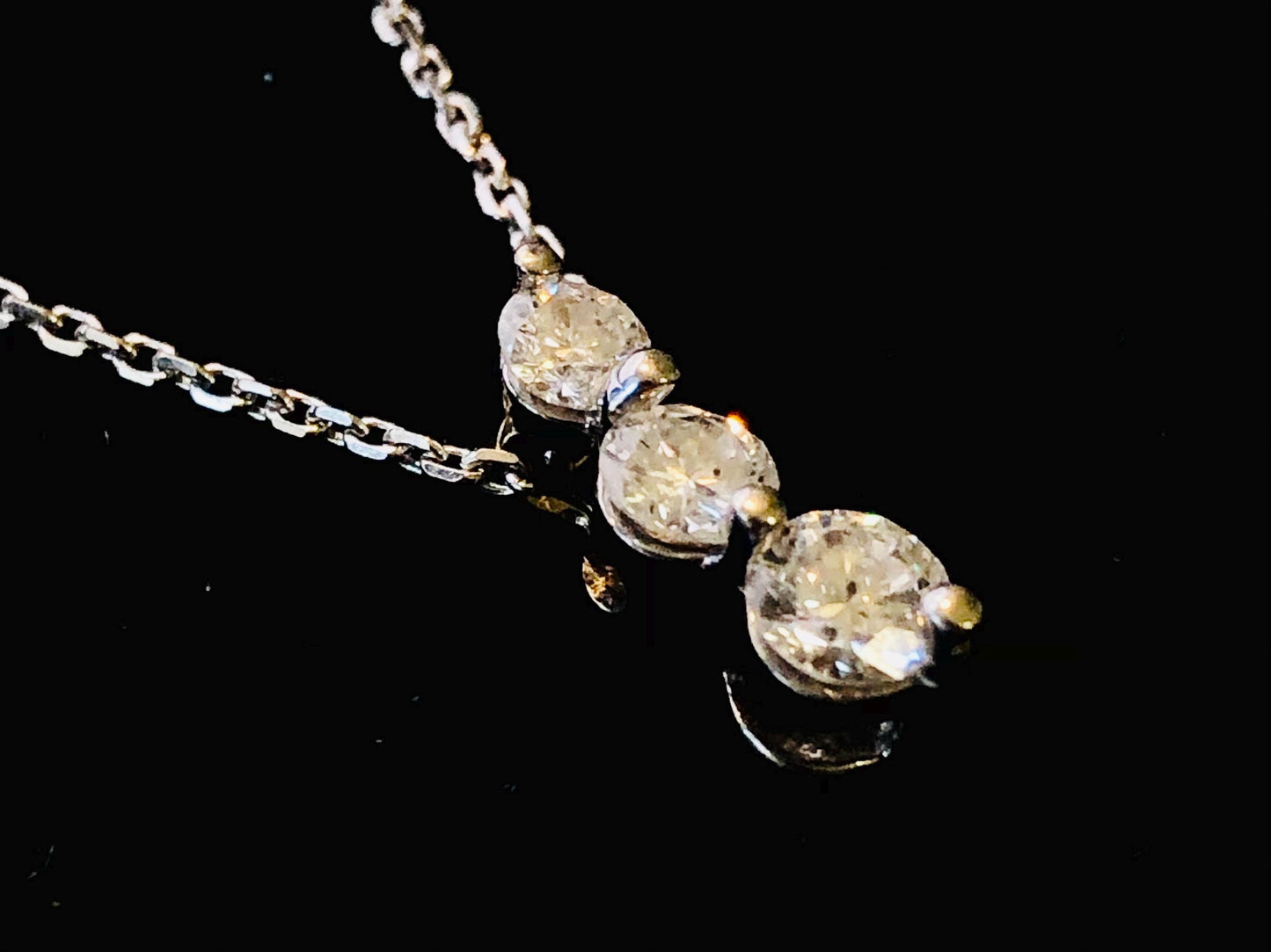Vintage 14k White Gold Three Natural Diamonds Pendant Necklace, Approx. 1/2 Carat Journey Necklace, 16"