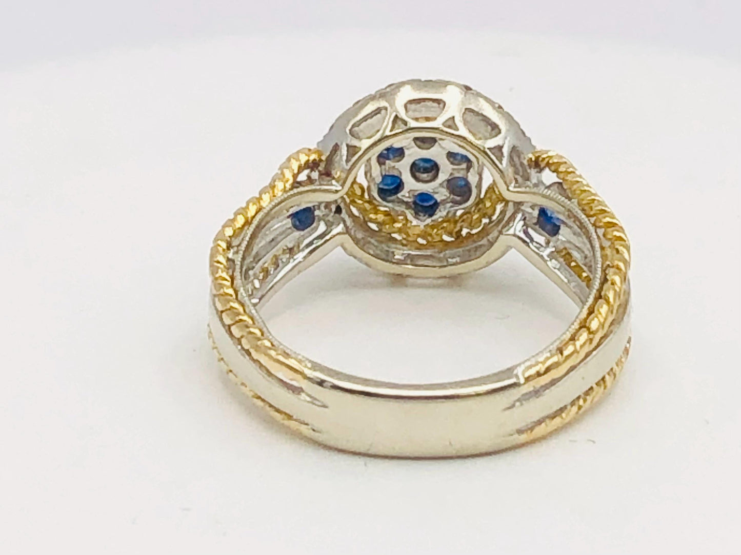 Vintage 18k Two-Tone Gold Sapphire Diamond Ring: September Birthstone, Size 7