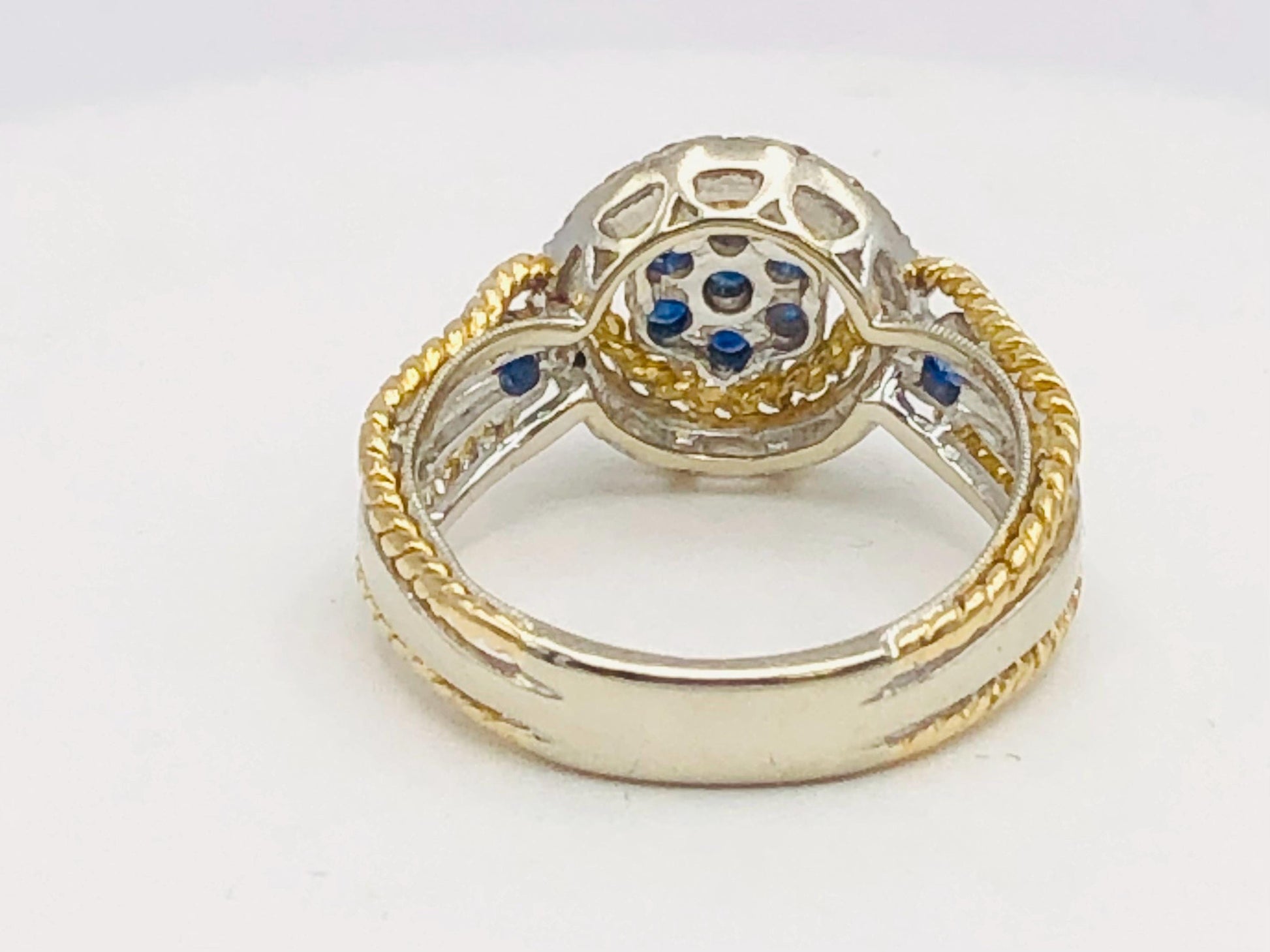 Vintage 18k Two-Tone Gold Sapphire Diamond Ring: September Birthstone, Size 7