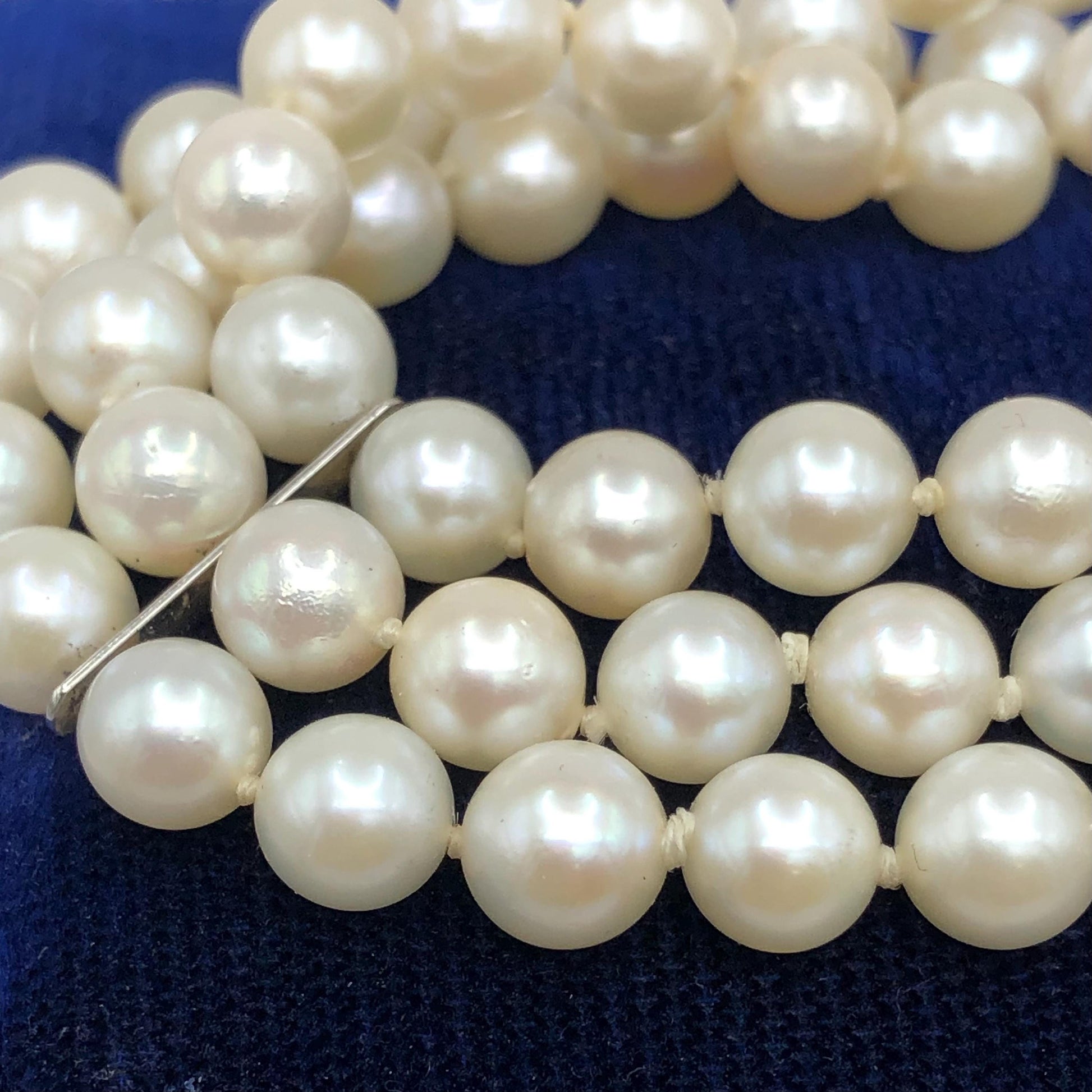 Vintage 14k White Gold Filigree and Diamond Triple Strand Pearl Bracelet, Saltwater Cultured Pearl Bridal Jewelry, 6.5"