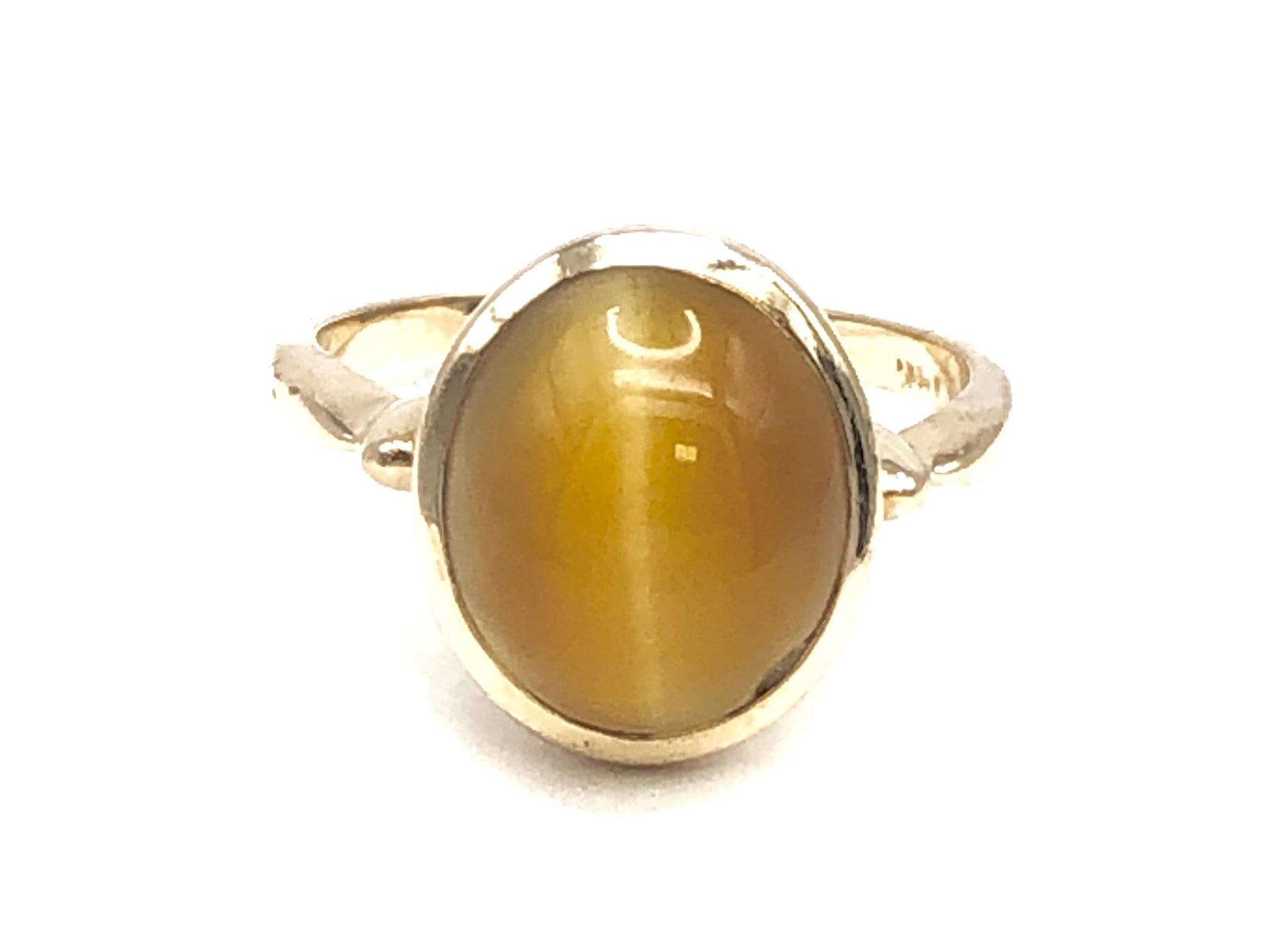 14k Yellow Gold Tiger Eye Ring - Vintage Natural Oval Shaped Gold Gemstone - Size 6 - Fine Jewelry
