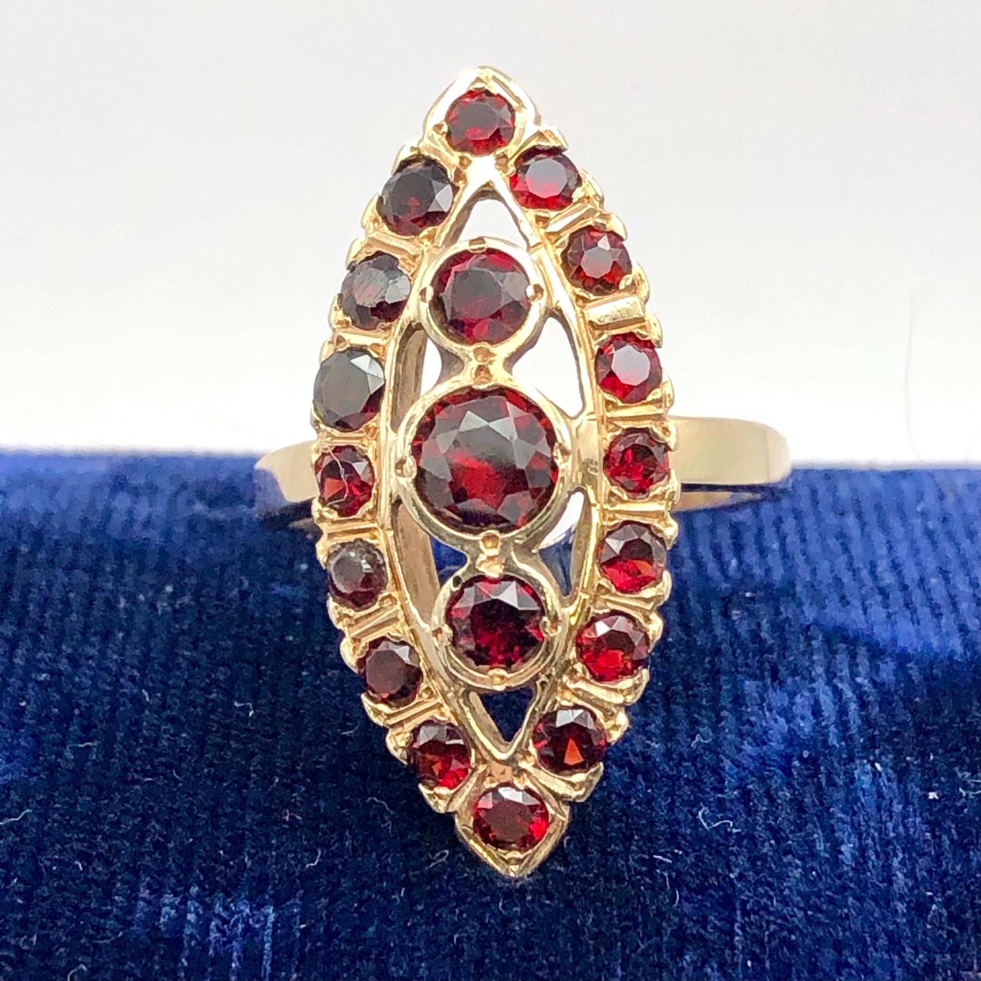 Vintage 14k Yellow Gold Garnet Cluster Ring - January Birthstone - 1960's - Adjustable