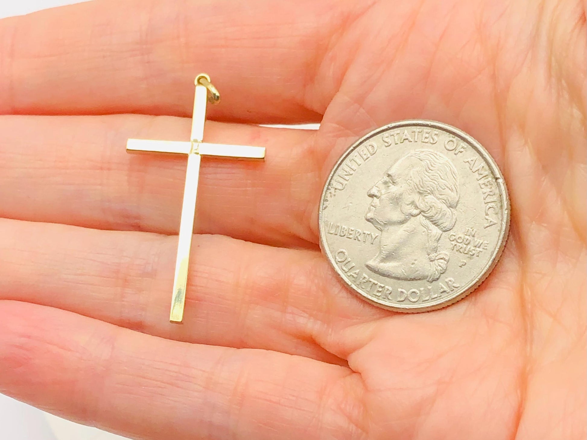 Vintage Simple 14k Yellow Gold Cross Pendant, Religious Jewelry