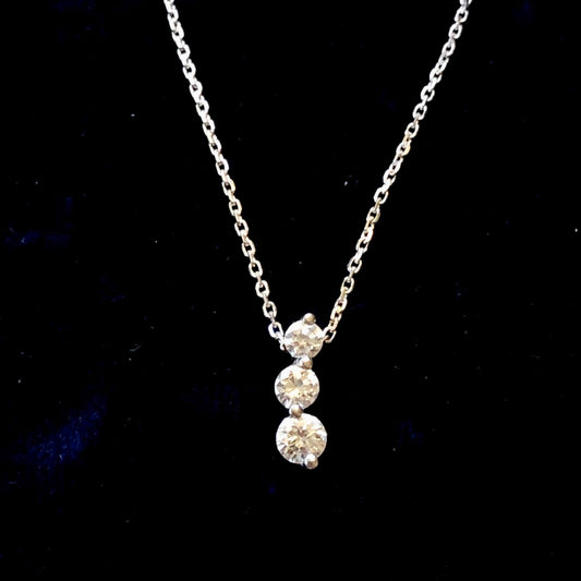 Vintage 14k White Gold Three Natural Diamonds Pendant Necklace, Approx. 1/2 Carat Journey Necklace, 16"