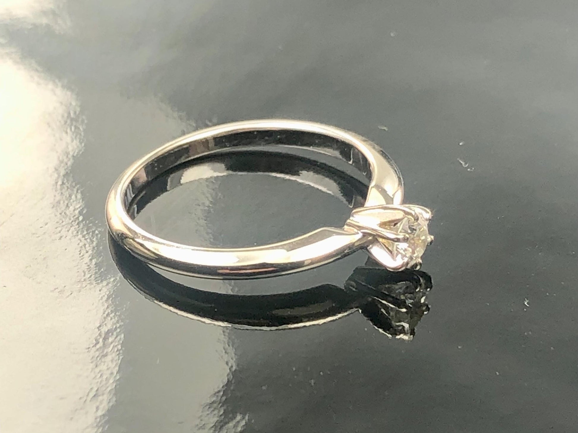 Diamond Engagement Ring - Vintage 14k White Gold Round Natural Gemstone Solitaire - Size 7.5 - Fine Jewelry Circa 1960's