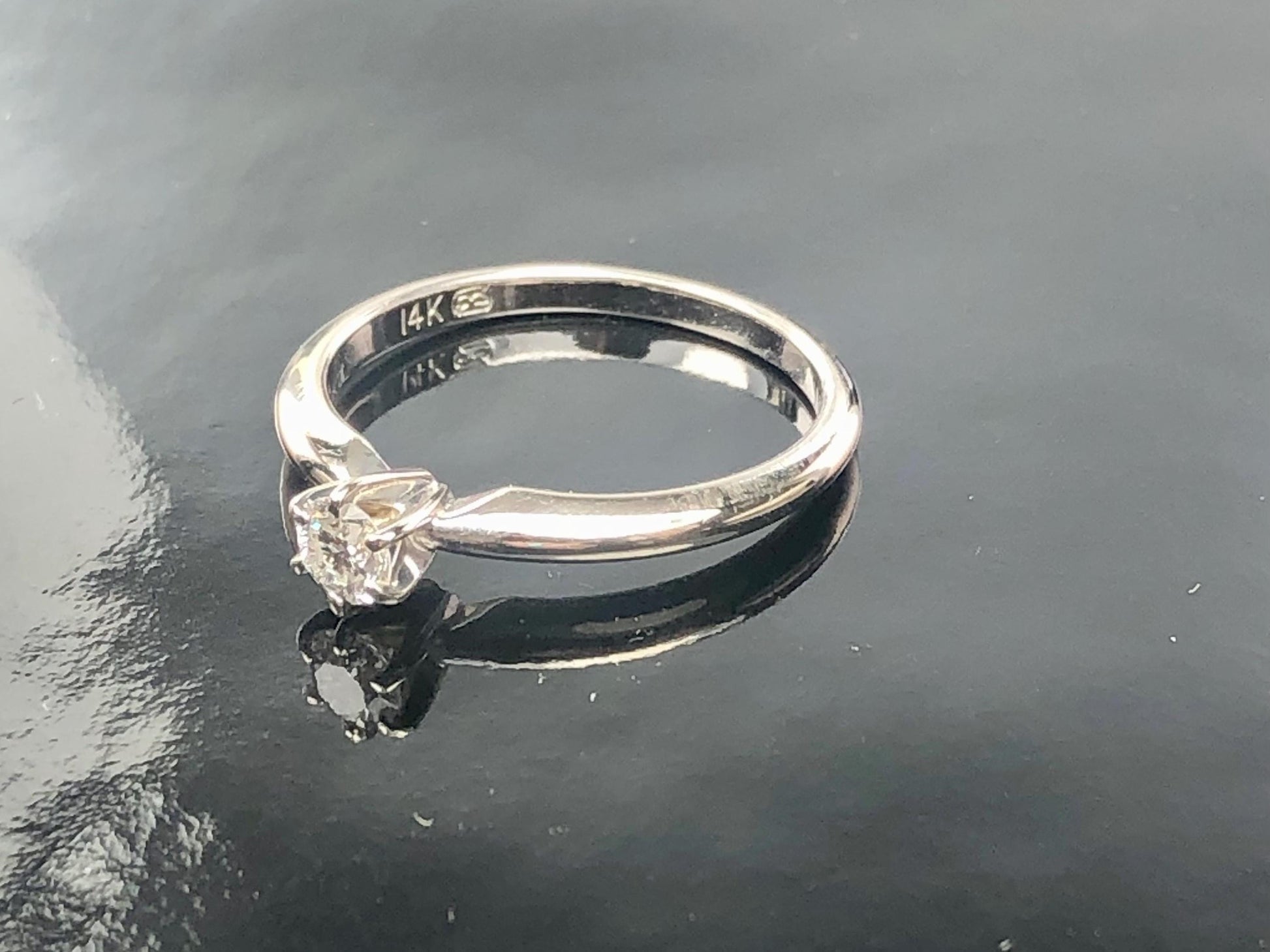 Diamond Engagement Ring - Vintage 14k White Gold Round Natural Gemstone Solitaire - Size 7.5 - Fine Jewelry Circa 1960's