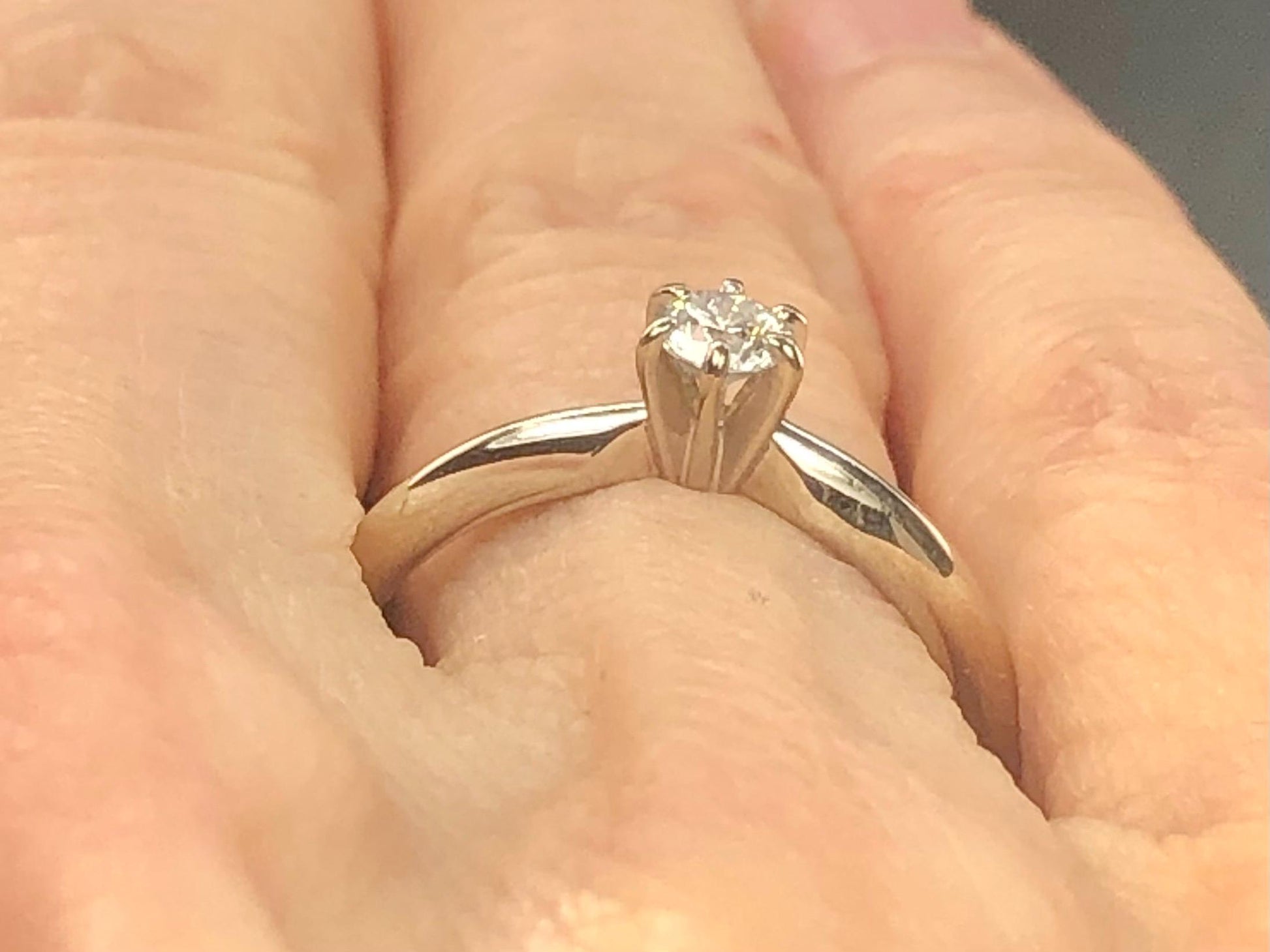 Diamond Engagement Ring - Vintage 14k White Gold Round Natural Gemstone Solitaire - Size 7.5 - Fine Jewelry Circa 1960's