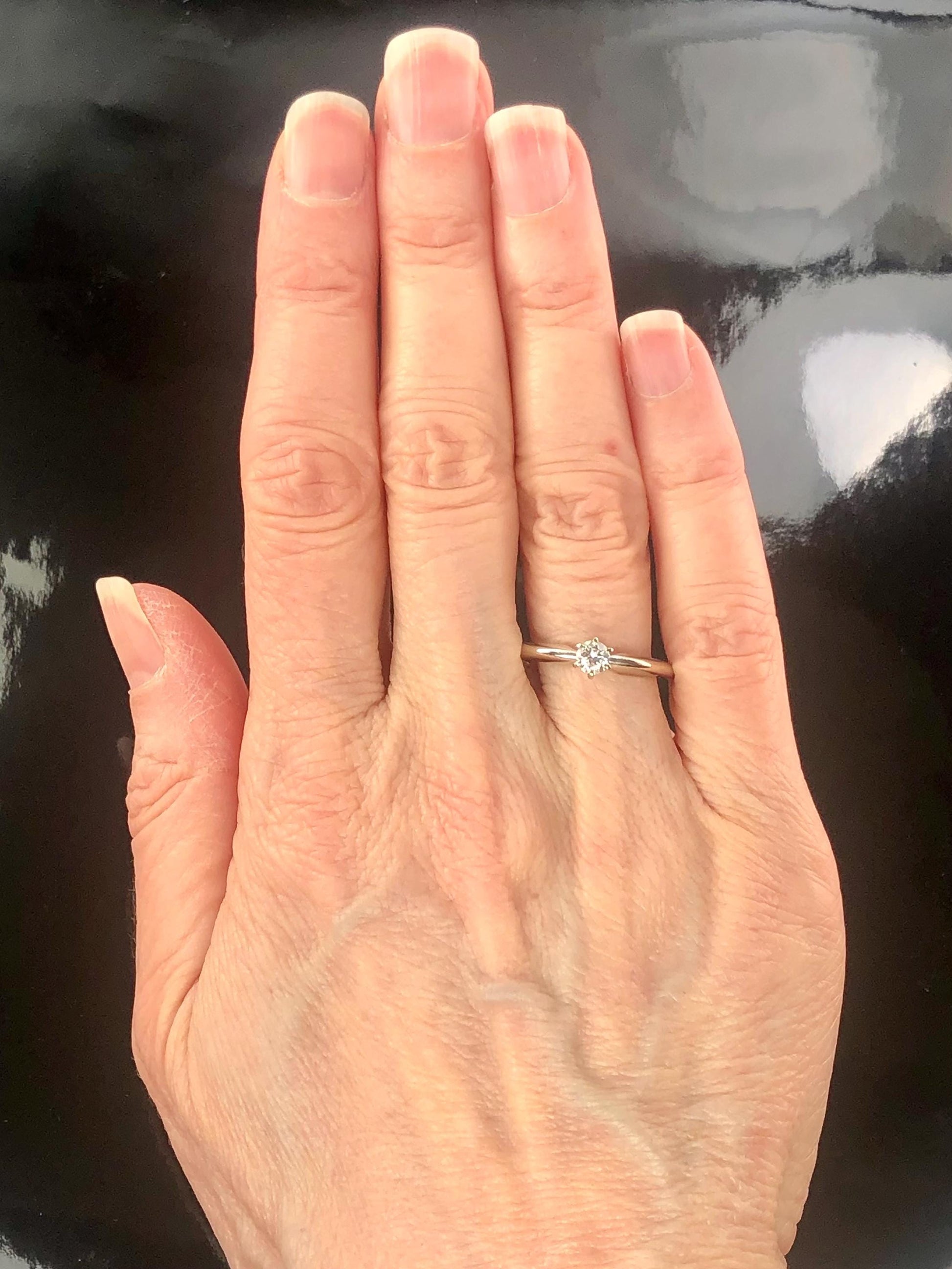 Diamond Engagement Ring - Vintage 14k White Gold Round Natural Gemstone Solitaire - Size 7.5 - Fine Jewelry Circa 1960's