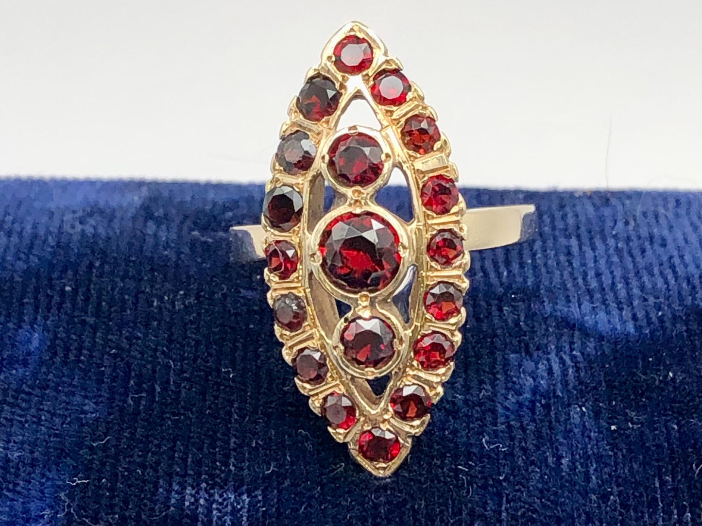 Vintage 14k Yellow Gold Garnet Cluster Ring - January Birthstone - 1960's - Adjustable