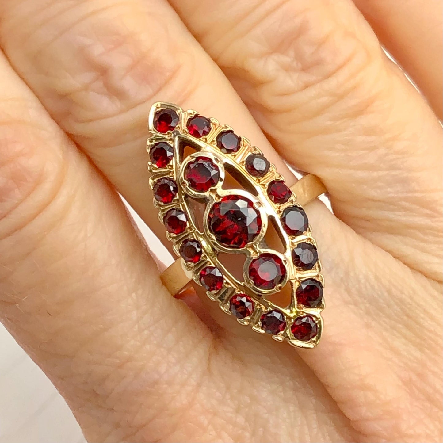 Vintage 14k Yellow Gold Garnet Cluster Ring - January Birthstone - 1960's - Adjustable