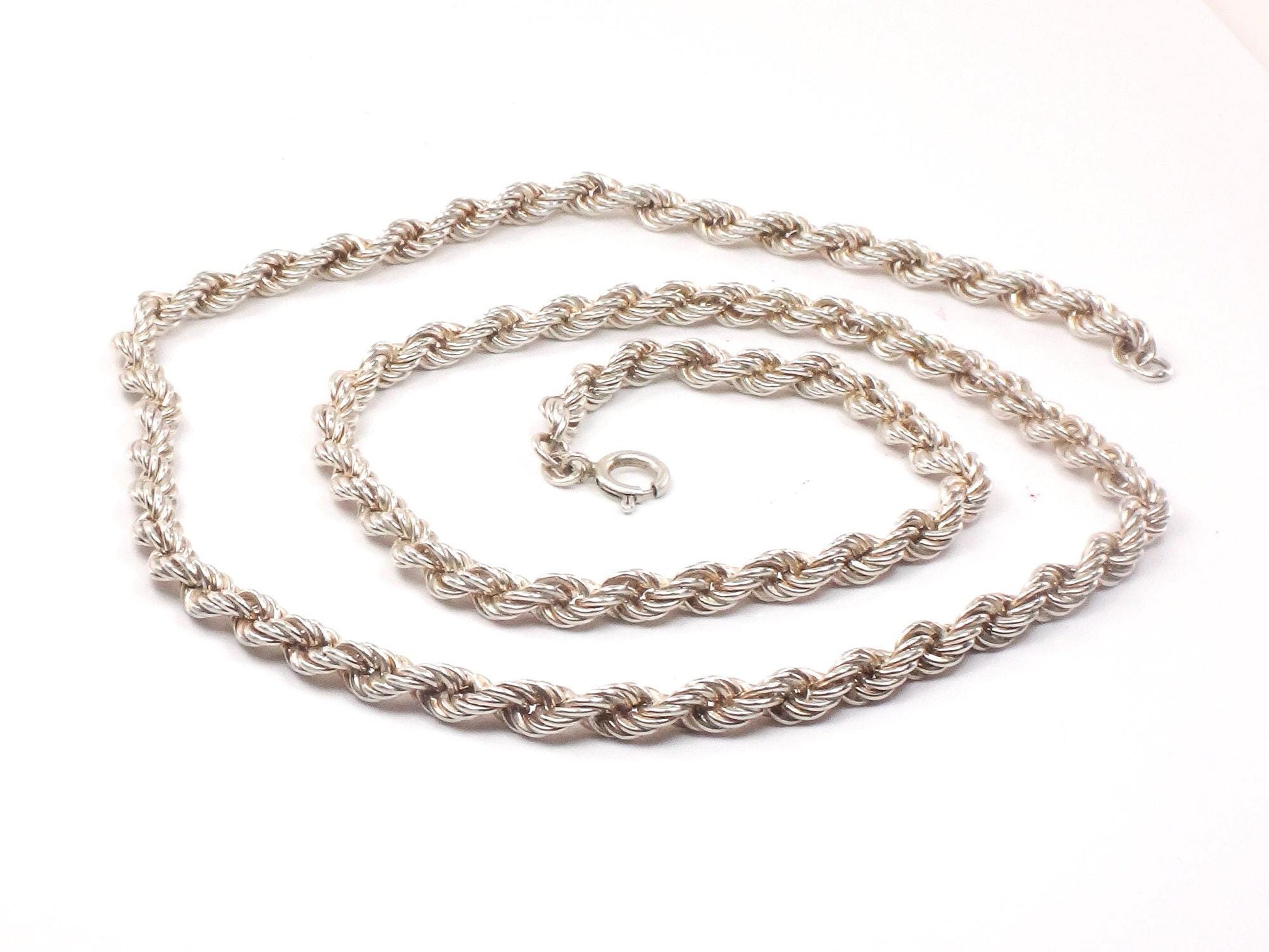 Vintage Sterling Silver Rope Chain Twisted Link Chain - 24" 22.6 grams