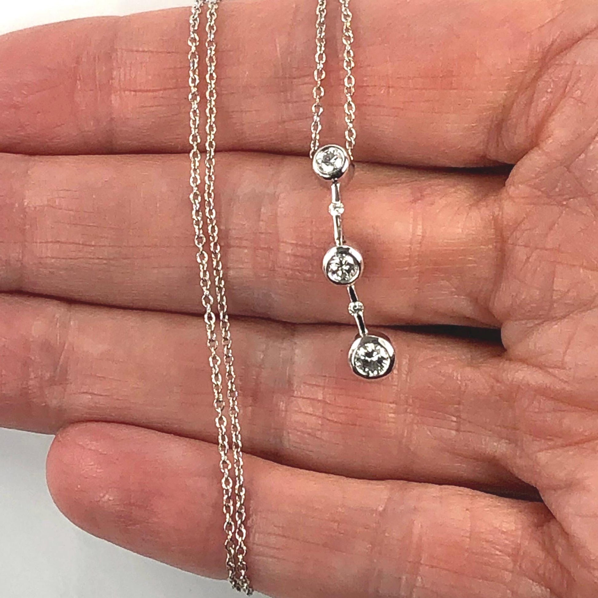 Vintage Carelle 18k White Gold Three Diamond Drop Necklace Approx. 1/2 Carat 16"