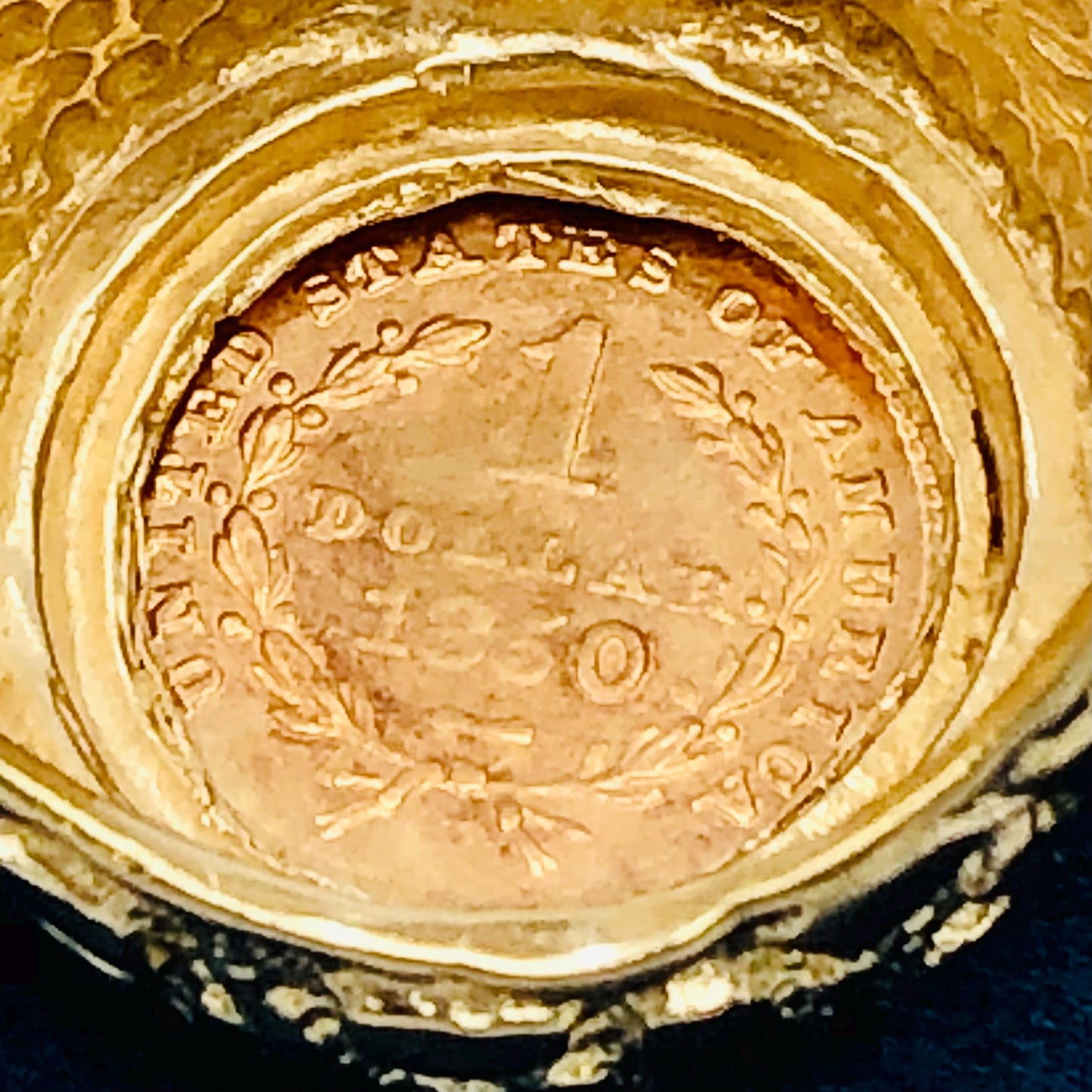 Genuine 1 Dollar Gold Liberty Head Coin Ring American Gold Coin with 14k Nugget Style Ring - Size 9.5