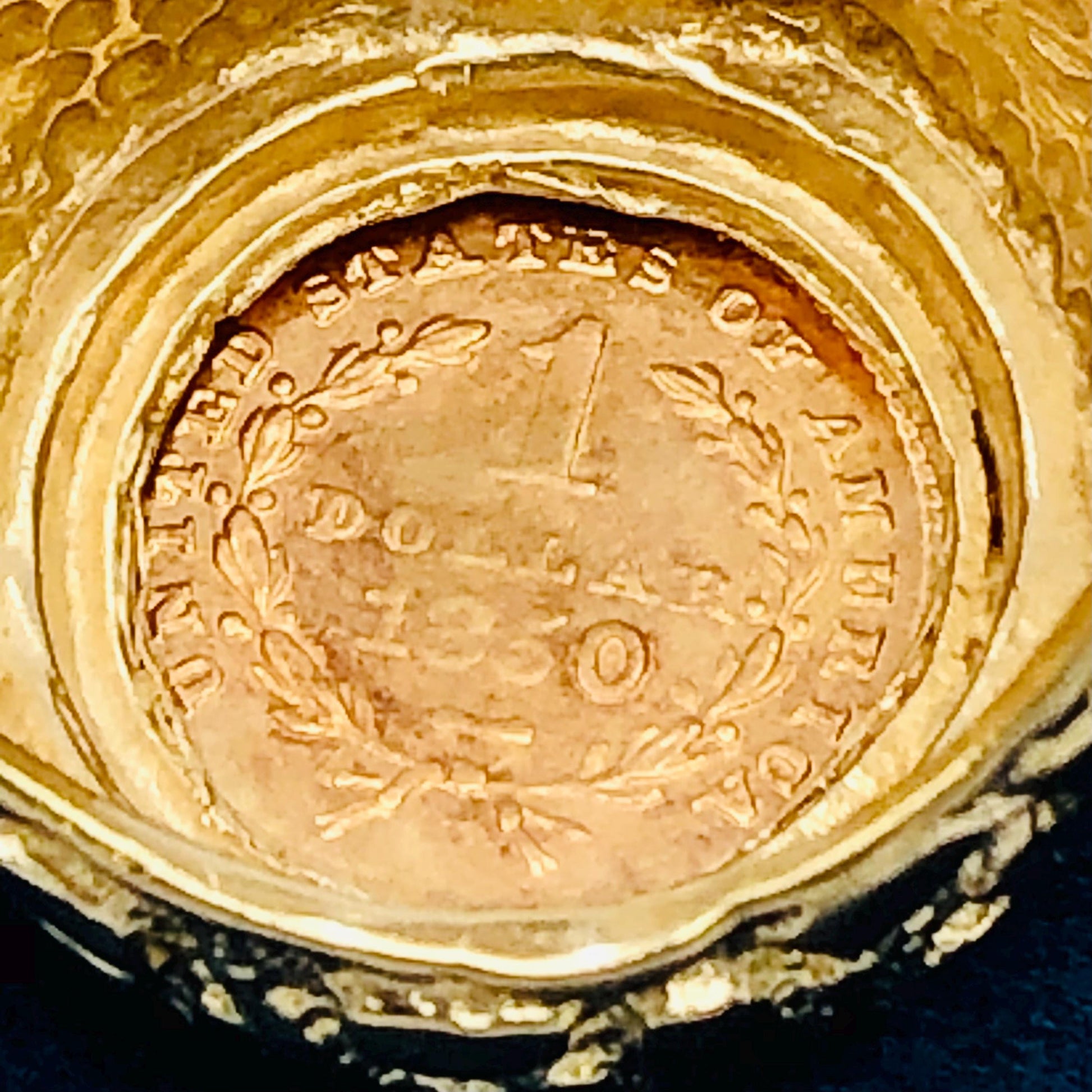 Genuine 1 Dollar Gold Liberty Head Coin Ring American Gold Coin with 14k Nugget Style Ring - Size 9.5