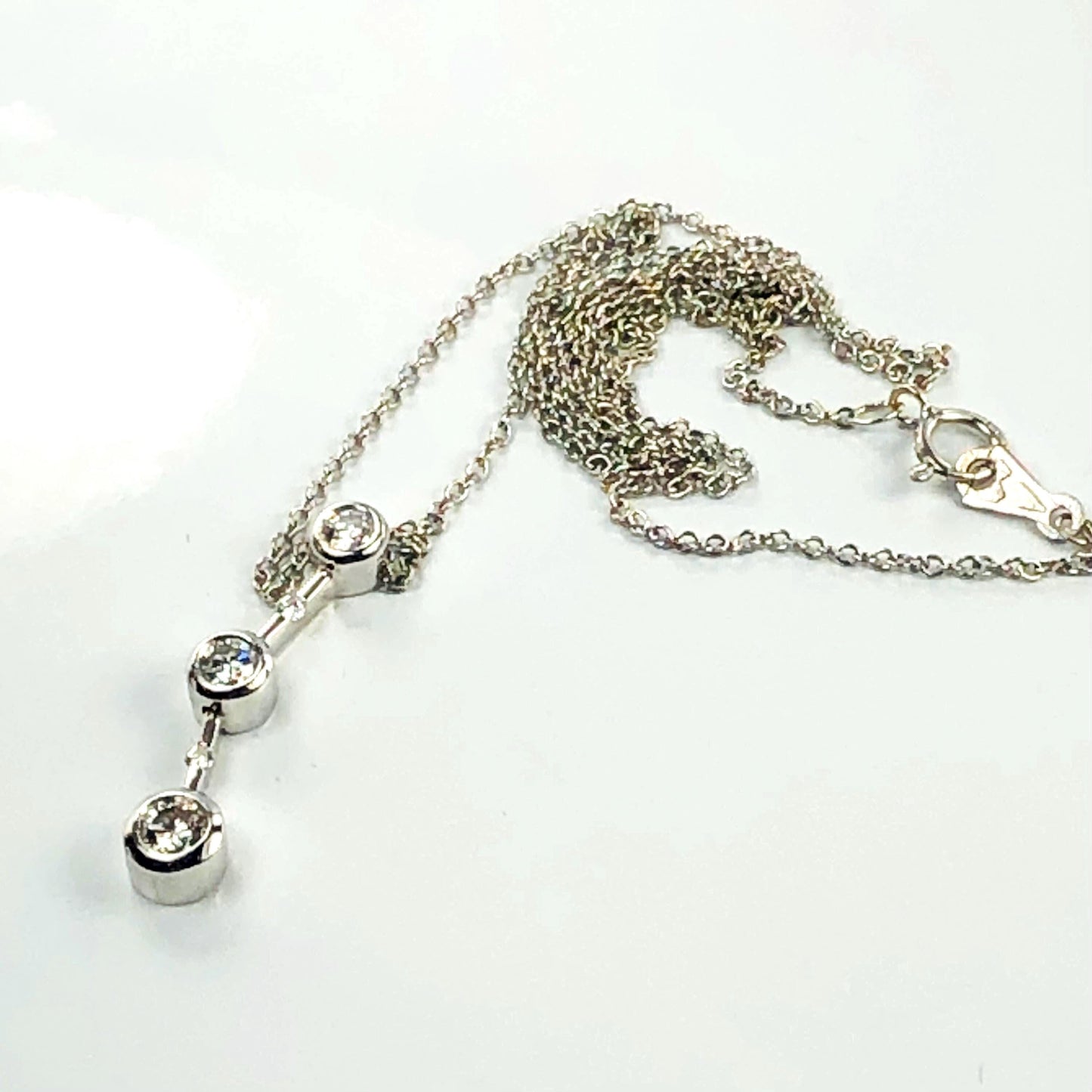 Vintage Carelle 18k White Gold Three Diamond Drop Necklace Approx. 1/2 Carat 16"