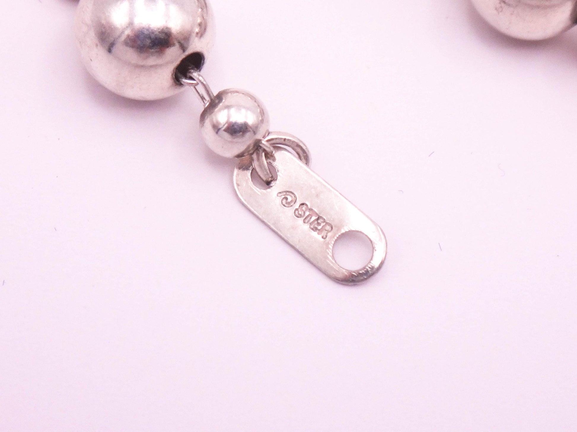 Vintage Sterling Silver Bead Necklace 20" Sterling 8 MM Bead Chain