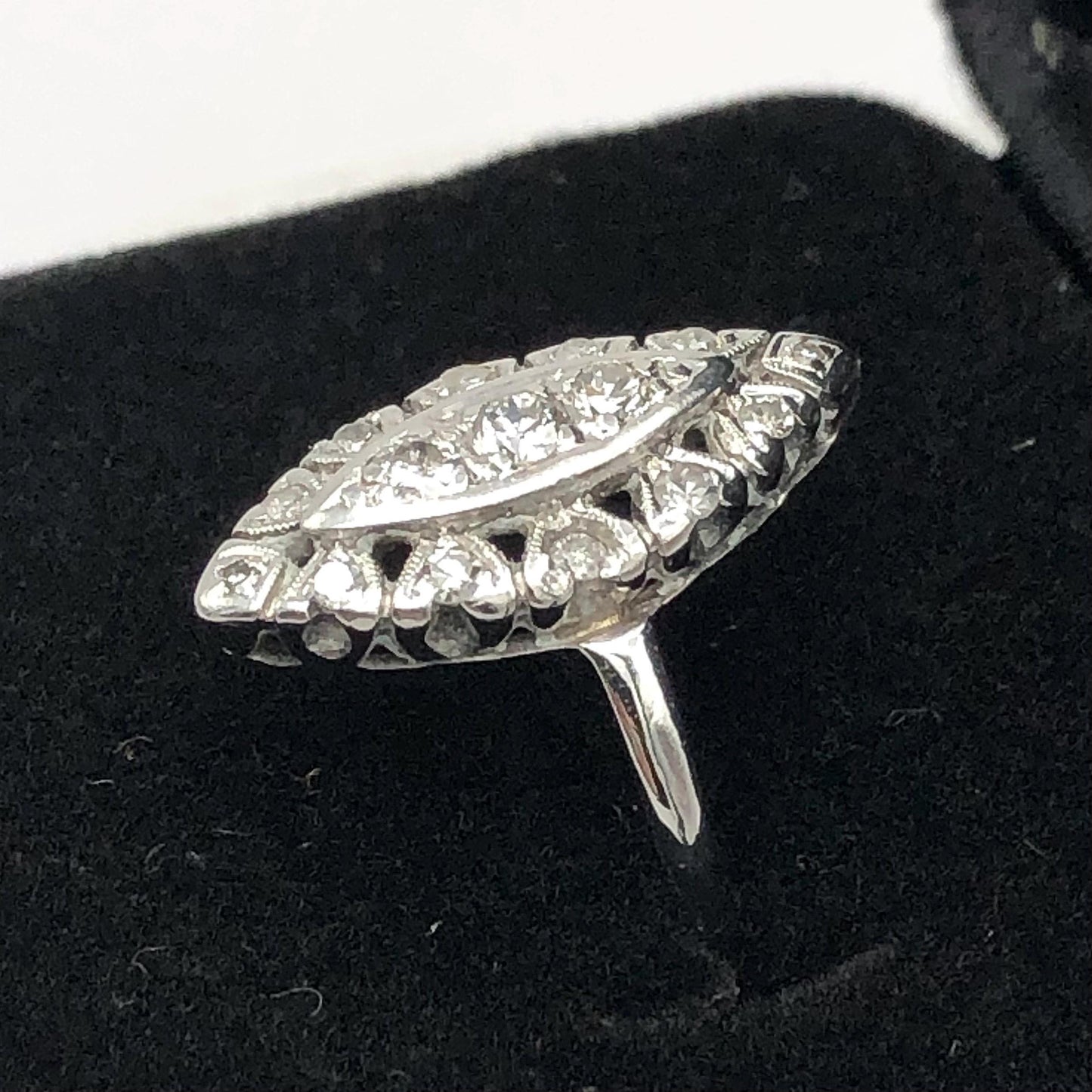 Vintage 14k White Gold Diamond Navette Cluster Ring, 1/4 CT TDW Princess Ring, Size 5.5 - Circa 1960's