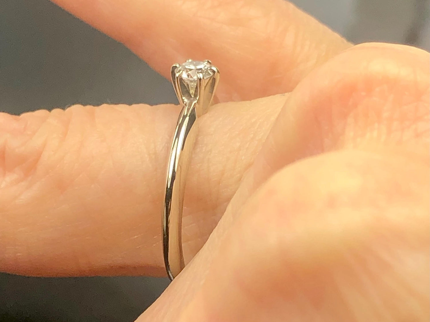 Diamond Engagement Ring - Vintage 14k White Gold Round Natural Gemstone Solitaire - Size 7.5 - Fine Jewelry Circa 1960's