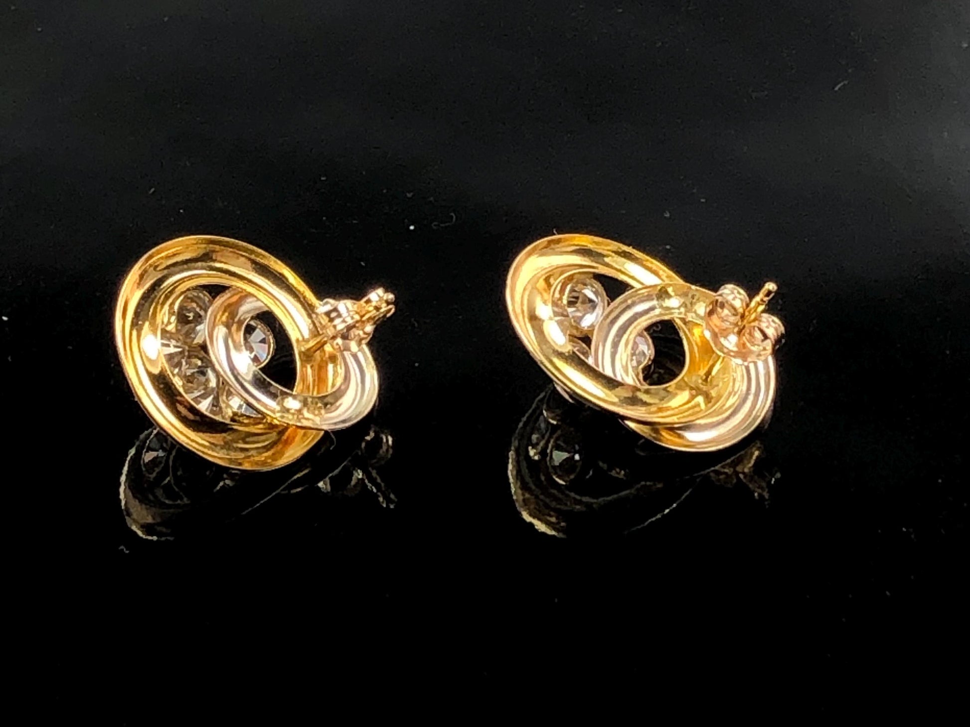 Vintage 18k Two Tone Gold Cubic Zirconia Stud Earrings, Large Floral CZ Studs