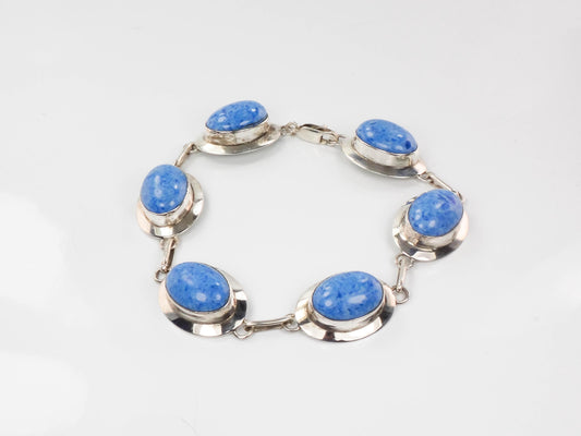 Vintage Sterling Silver Blue Stone Bracelet Signed RW Blue Adventurine ? Bracelet - 7 5/8"