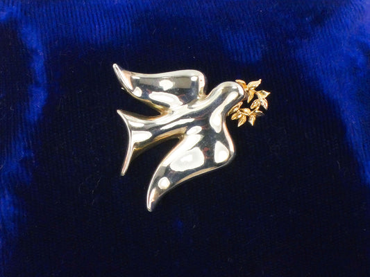 Vintage Sterling Silver and 14k Gold Peace Dove Pin BA Ballou Mixed Metal Bird Pin