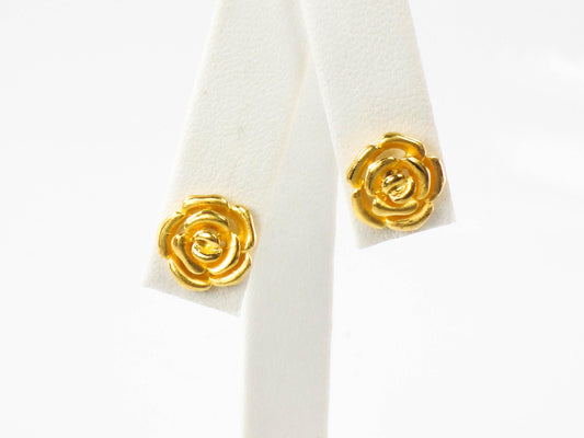 Vintage Yellow Gold Flower Stud Earrings, 21.6k 900 Gold Rose Stud Earrings