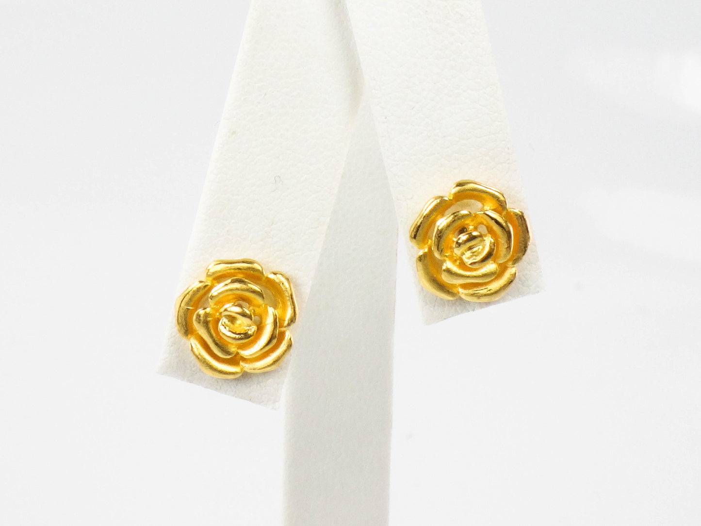 Vintage Yellow Gold Flower Stud Earrings, 21.6k 900 Gold Rose Stud Earrings