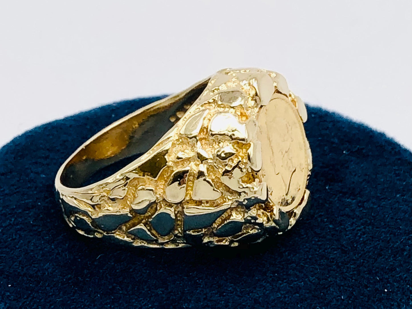 Genuine 1 Dollar Gold Liberty Head Coin Ring American Gold Coin with 14k Nugget Style Ring - Size 9.5