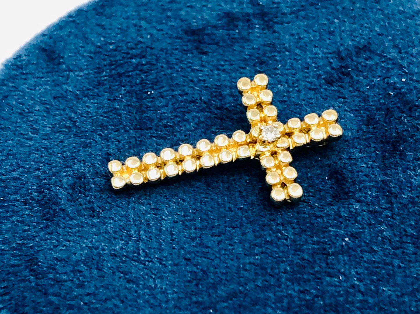 Vintage Small Solid 14k Yellow Gold Cross with Diamond