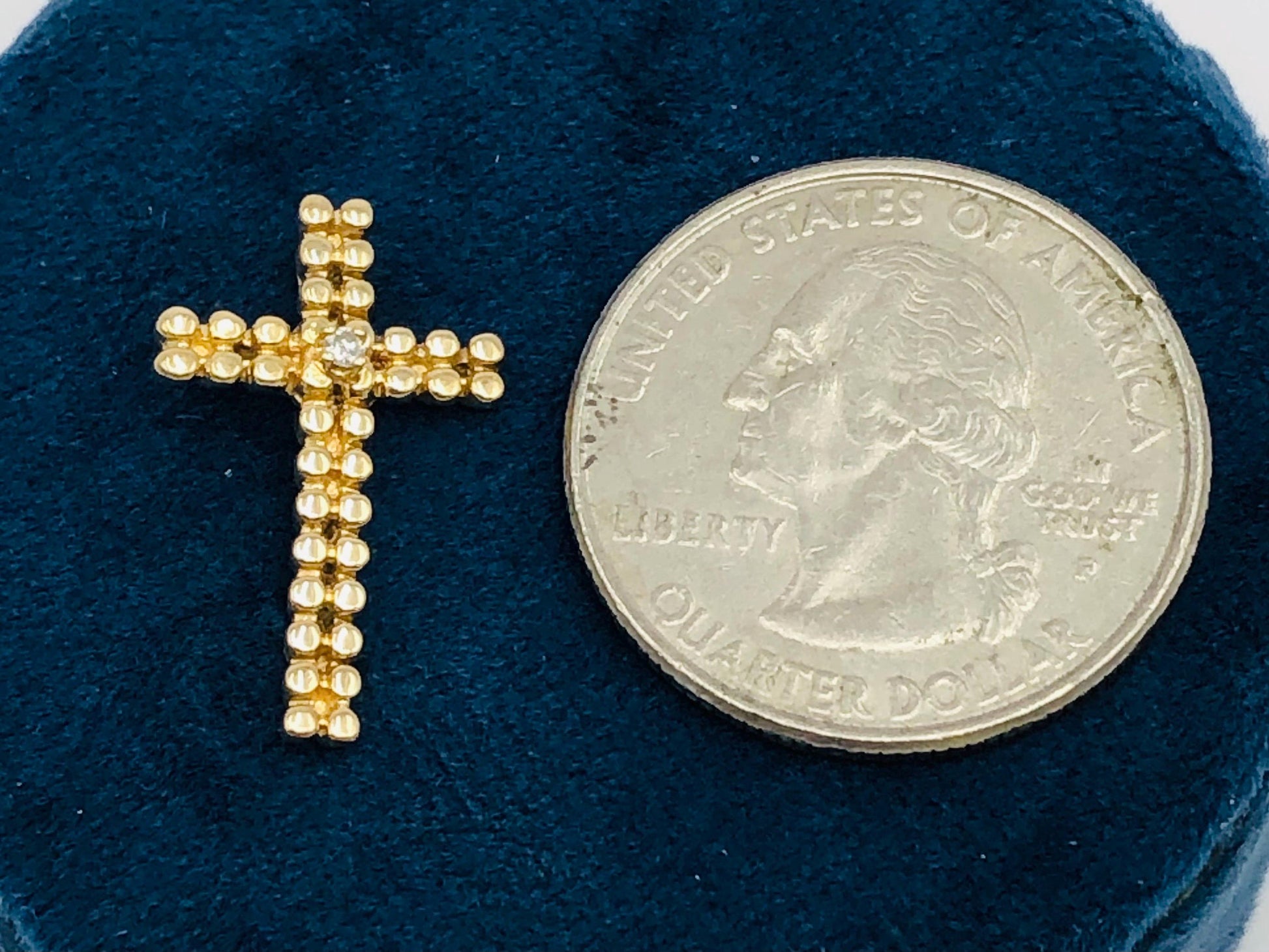 Vintage Small Solid 14k Yellow Gold Cross with Diamond