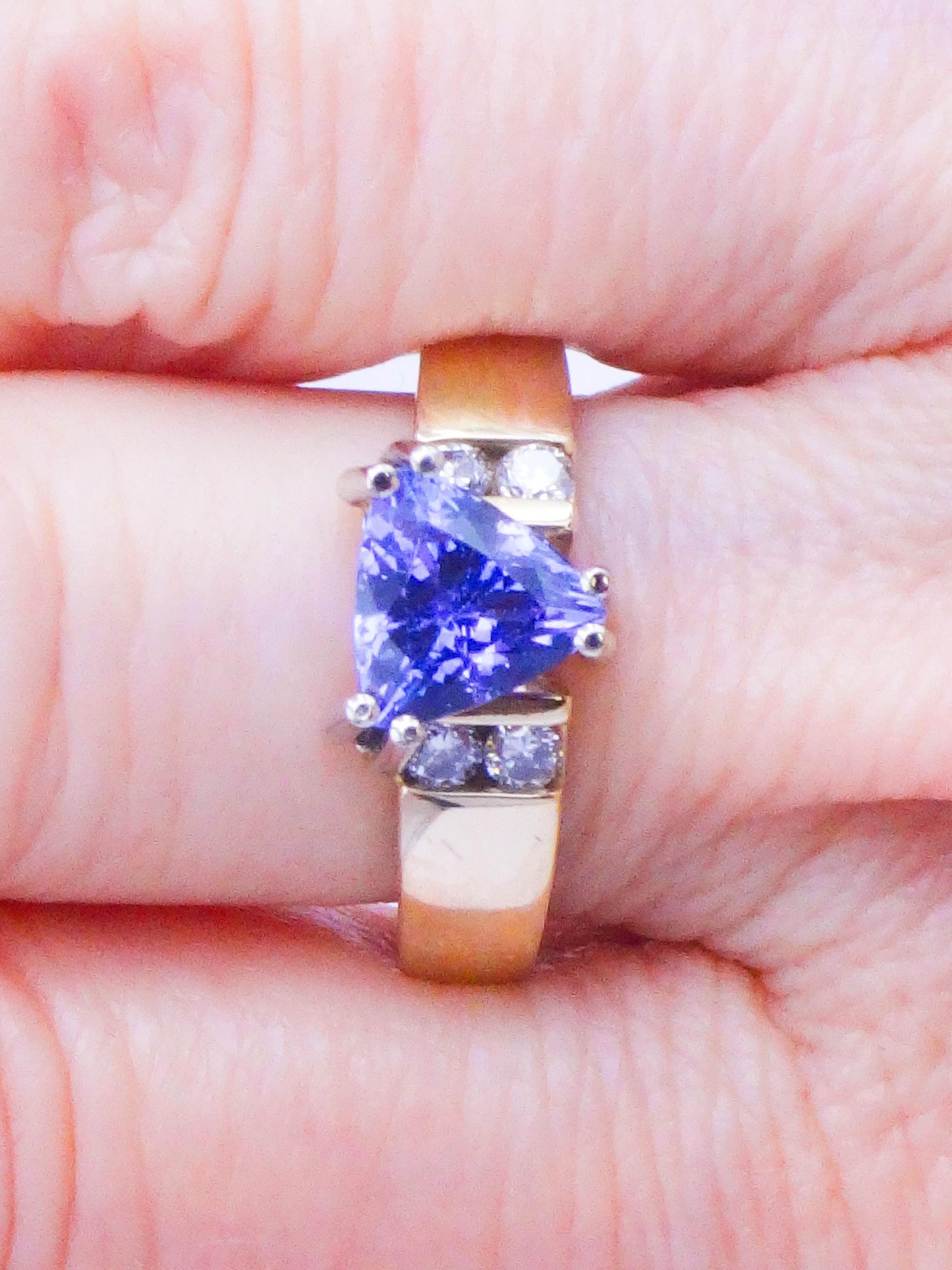Vintage 14k Yellow Gold Natural Tanzanite Diamond Ring, Purple Stone Everyday Ring Size 6
