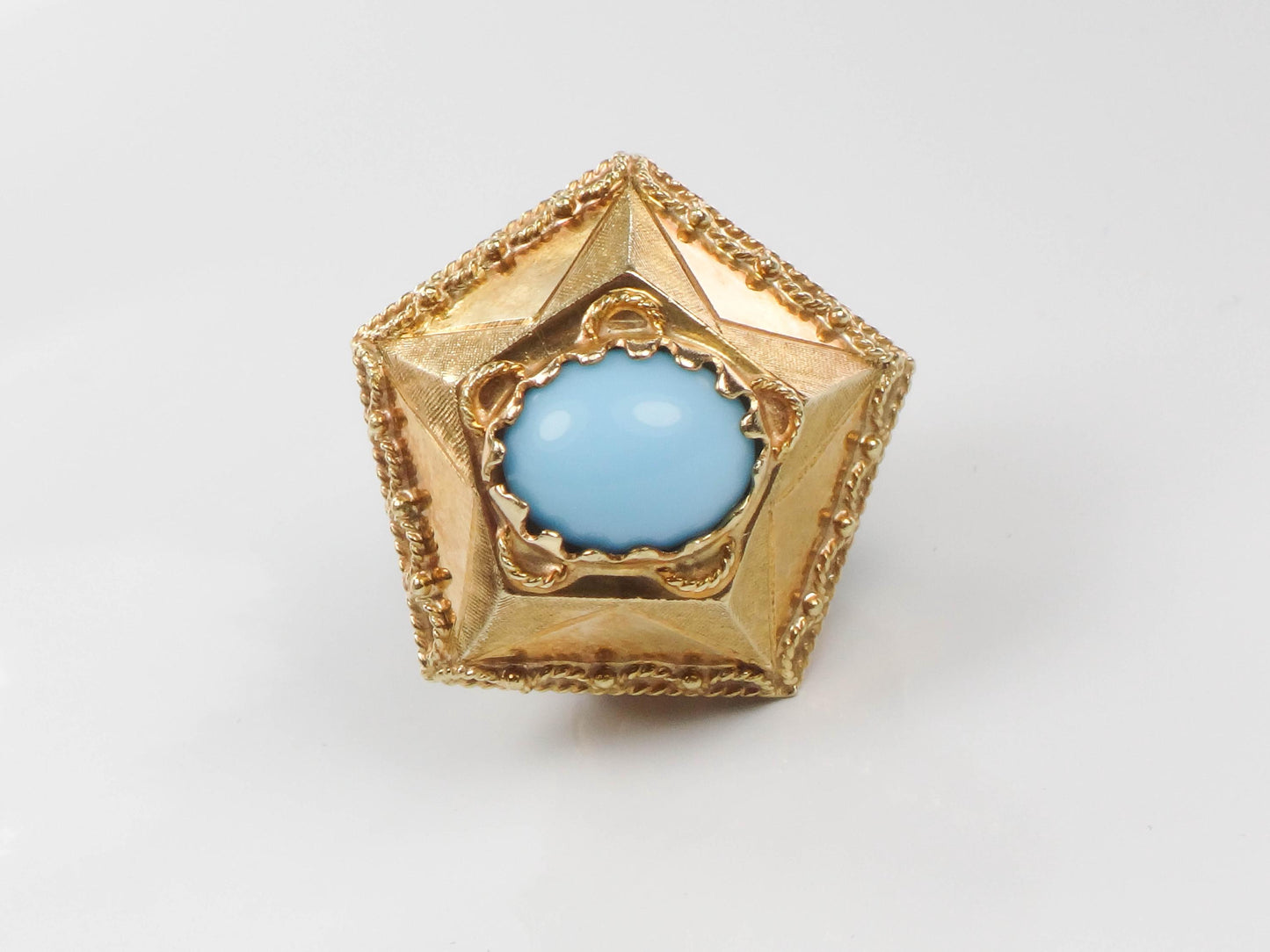 Vintage Large 18k Gold Turquoise and Colored Gemstone Charm Pendant, Italian Etruscan Revival Charm