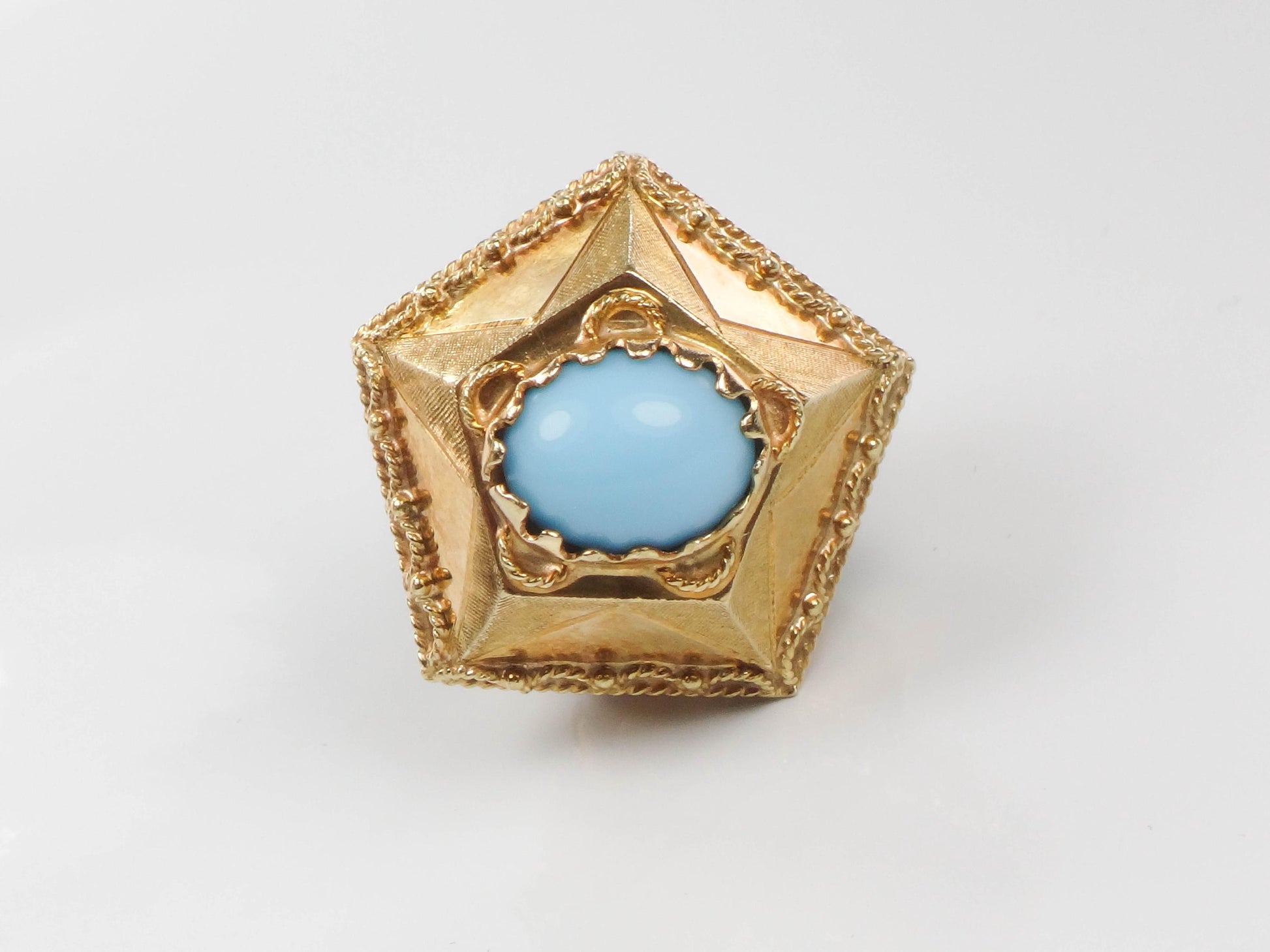 Vintage Large 18k Gold Turquoise and Colored Gemstone Charm Pendant, Italian Etruscan Revival Charm