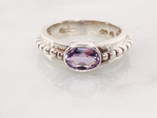 Vintage Sterling Silver Amethyst Ring, Purple Stone Stacking Ring, Sideways Amethyst Band, Size 6