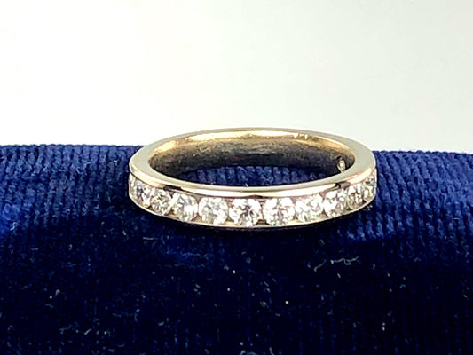 Vintage 14k White Gold Natural Diamond Wedding Band, Channel Set .75 Carat TDW Round Diamond Ring, Size 7.25