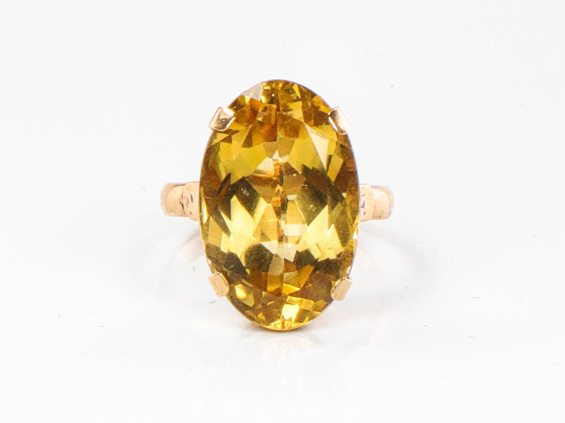 Vintage 18k Gold Citrine Ring: Oval November Birthstone, Size 5 3/4