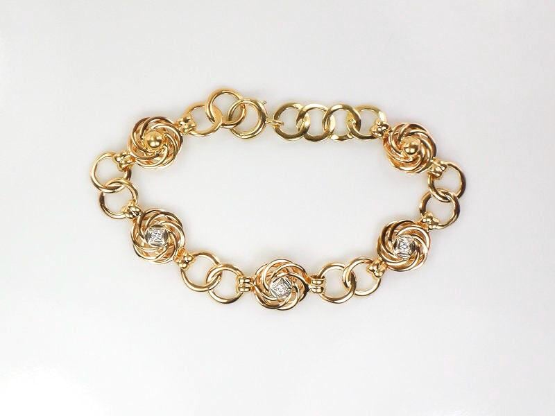 Vintage Retro 14k Yellow Gold Diamond Fancy Circle Link Bracelet 7.75"