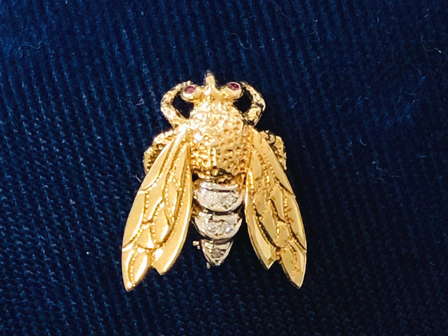 Vintage 14k Gold Bee Pendant Pin: Diamond & Ruby Bumble Bee