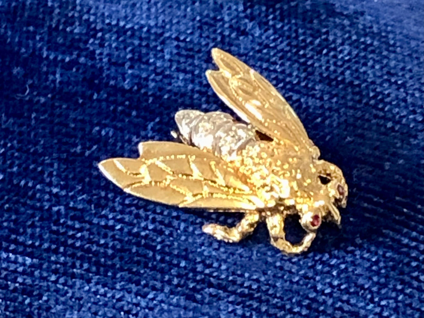 Vintage 14k Gold Bee Pendant Pin: Diamond & Ruby Bumble Bee
