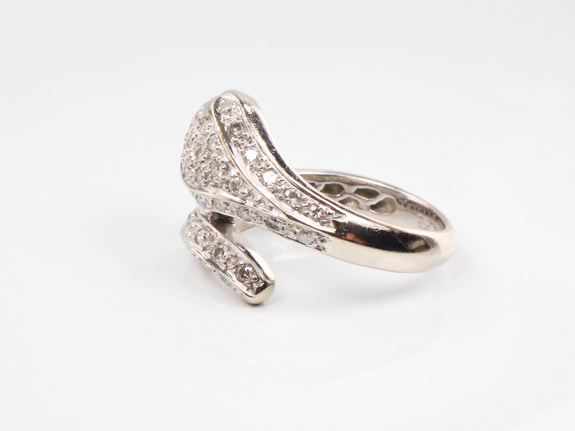 Vintage 14k White Gold Diamond and Ruby Snake Ring, Size 8
