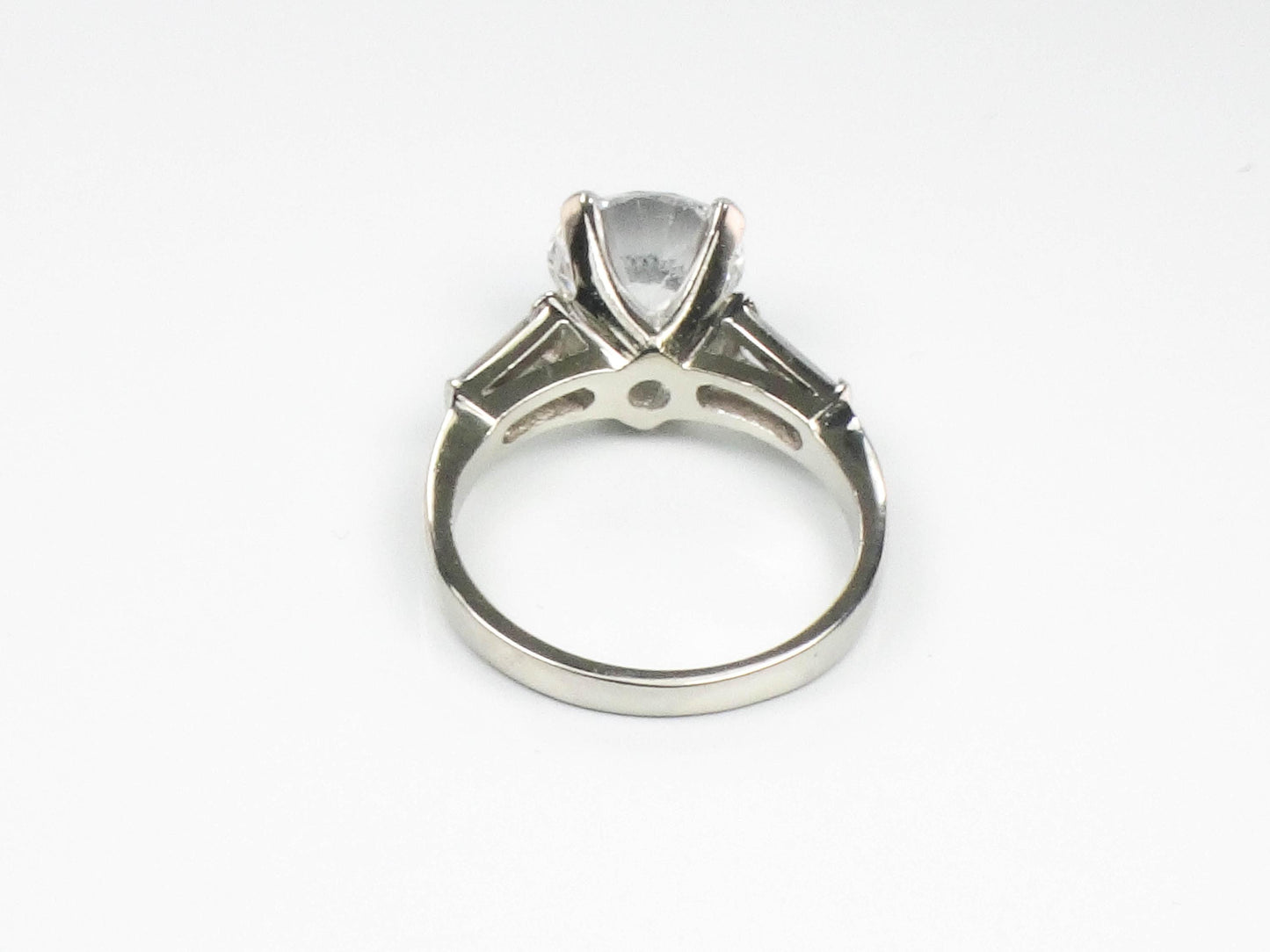Vintage 14k Engagement Ring, Clear Spinel Ring, White Gold Imitation Diamond Ring with Baguettes, Travel Ring