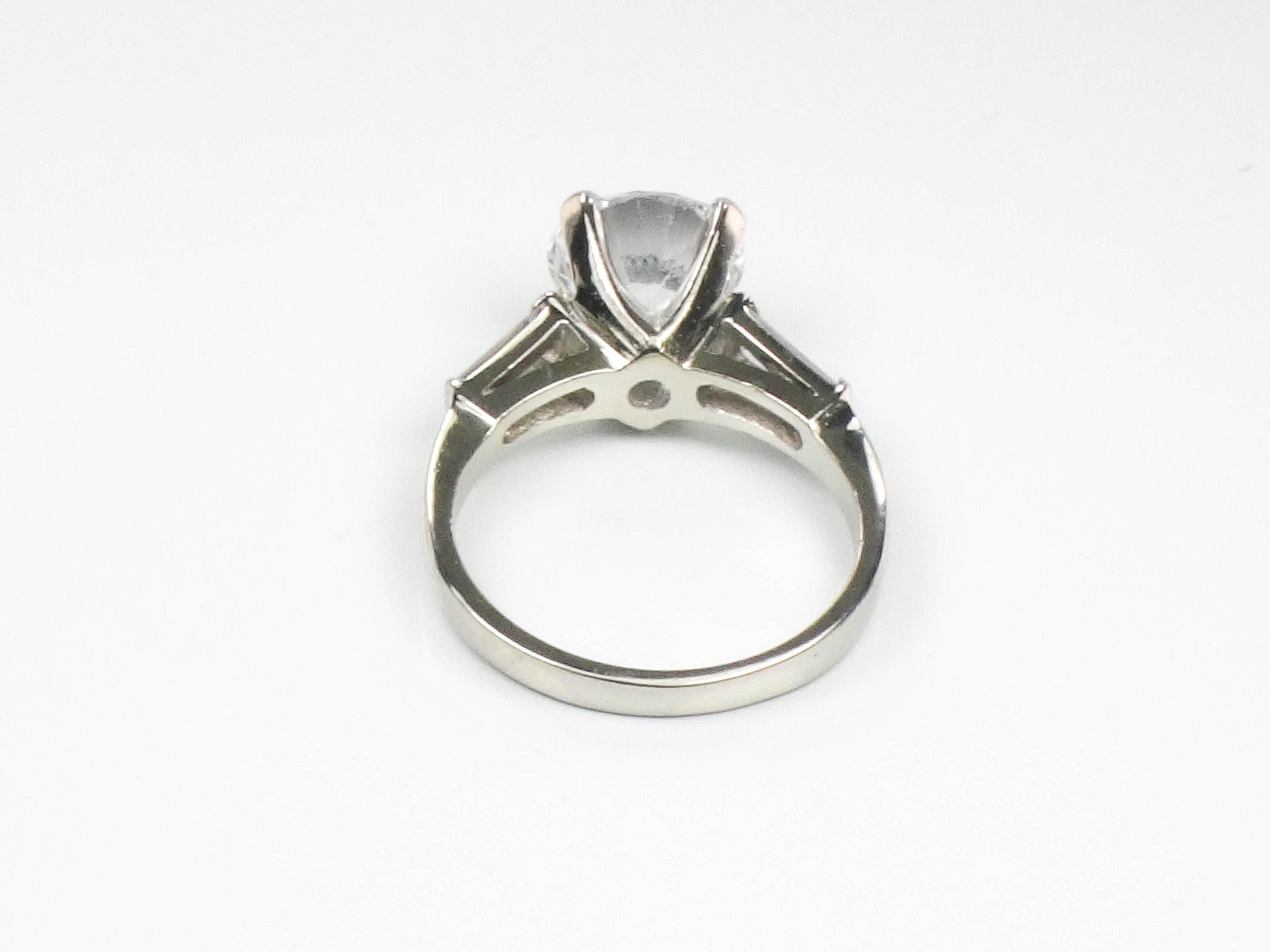 Vintage 14k Engagement Ring, Clear Spinel Ring, White Gold Imitation Diamond Ring with Baguettes, Travel Ring