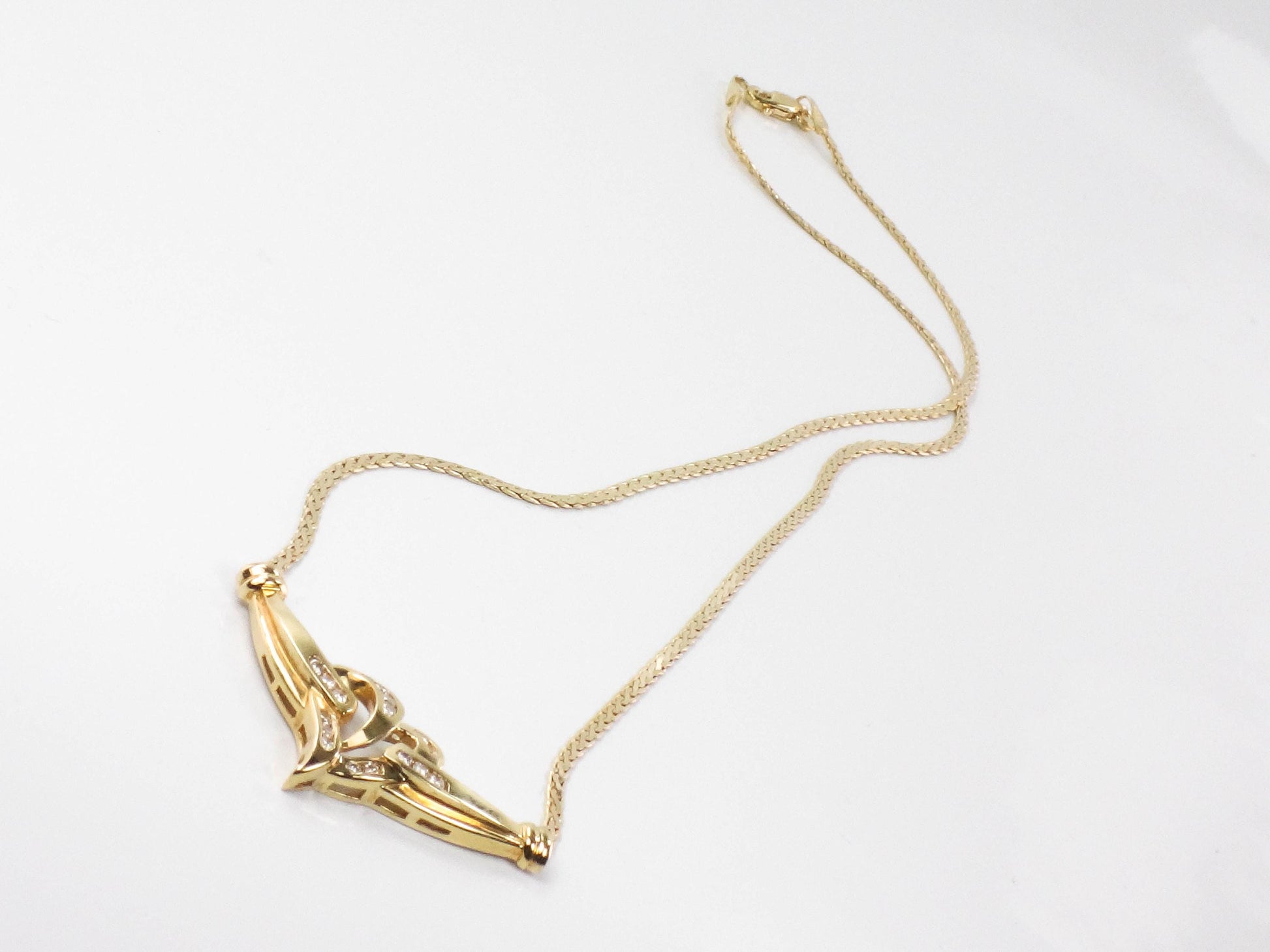 Vintage 14k Yellow Gold Diamond Heart Necklace 17" Anniversary Gift Bridal Necklace