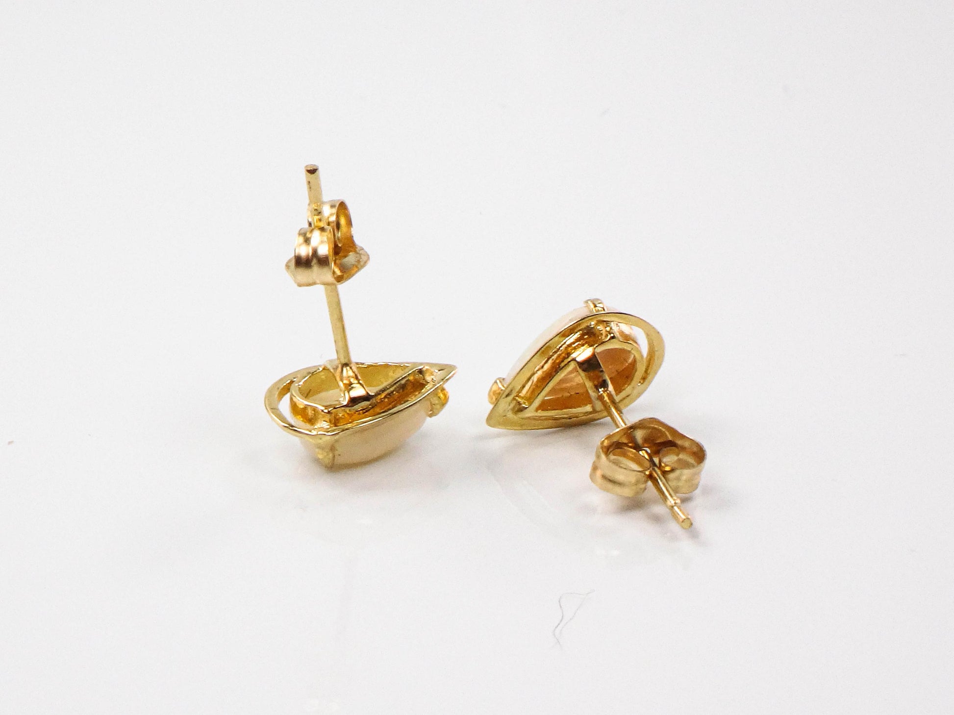 Vintage 14k Yellow Gold Natural Opal Earrings - Pear Shaped Studs - October Birthstone Birthday Gift