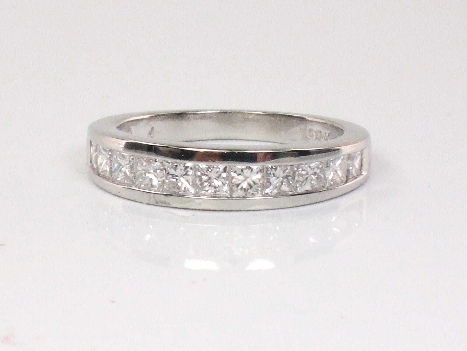 Vintage Platinum Princess Cut Natural Diamond Wedding Band 1 Carat TDW Invisible Channel Set Diamond Ring Size 4