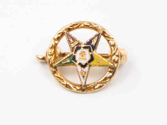 Vintage Masonic Pin, 14k Gold Eastern Star Pin, Tiny Gold Enamel Masonic Order of the Eastern Star Fraternal Pin
