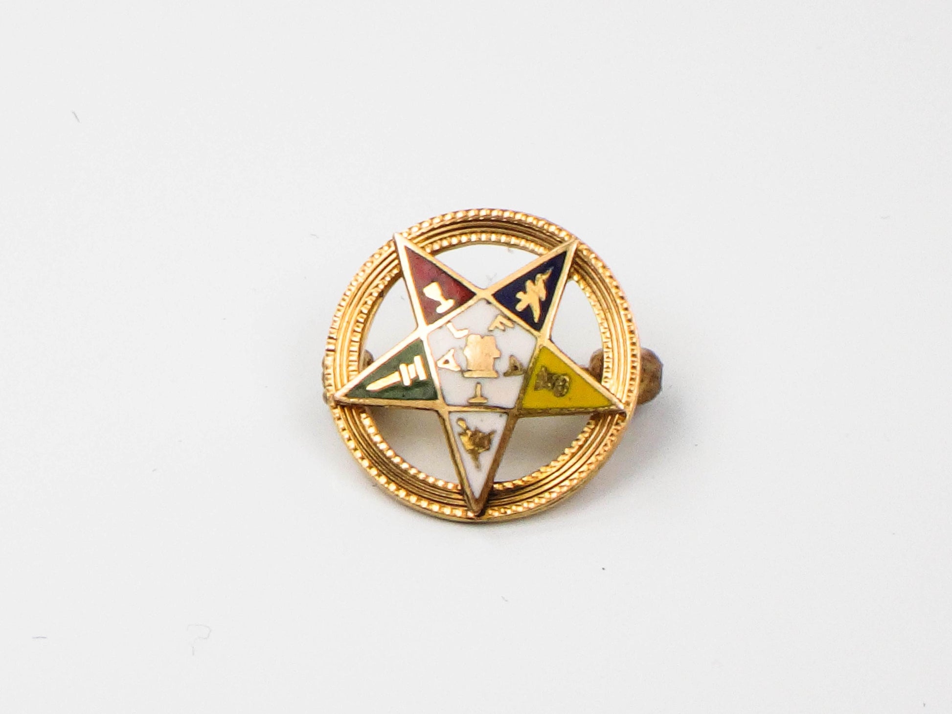 Eastern Star Pin - Small Vintage 10k Gold Enamel Masonic Order of the Eastern Star Fraternal Pin - Circa 1930's