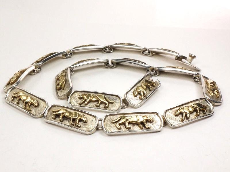 Vintage Sterling Silver Walking Panther Necklace Made in Mexico 16.5&quot; Heavy 70 grams